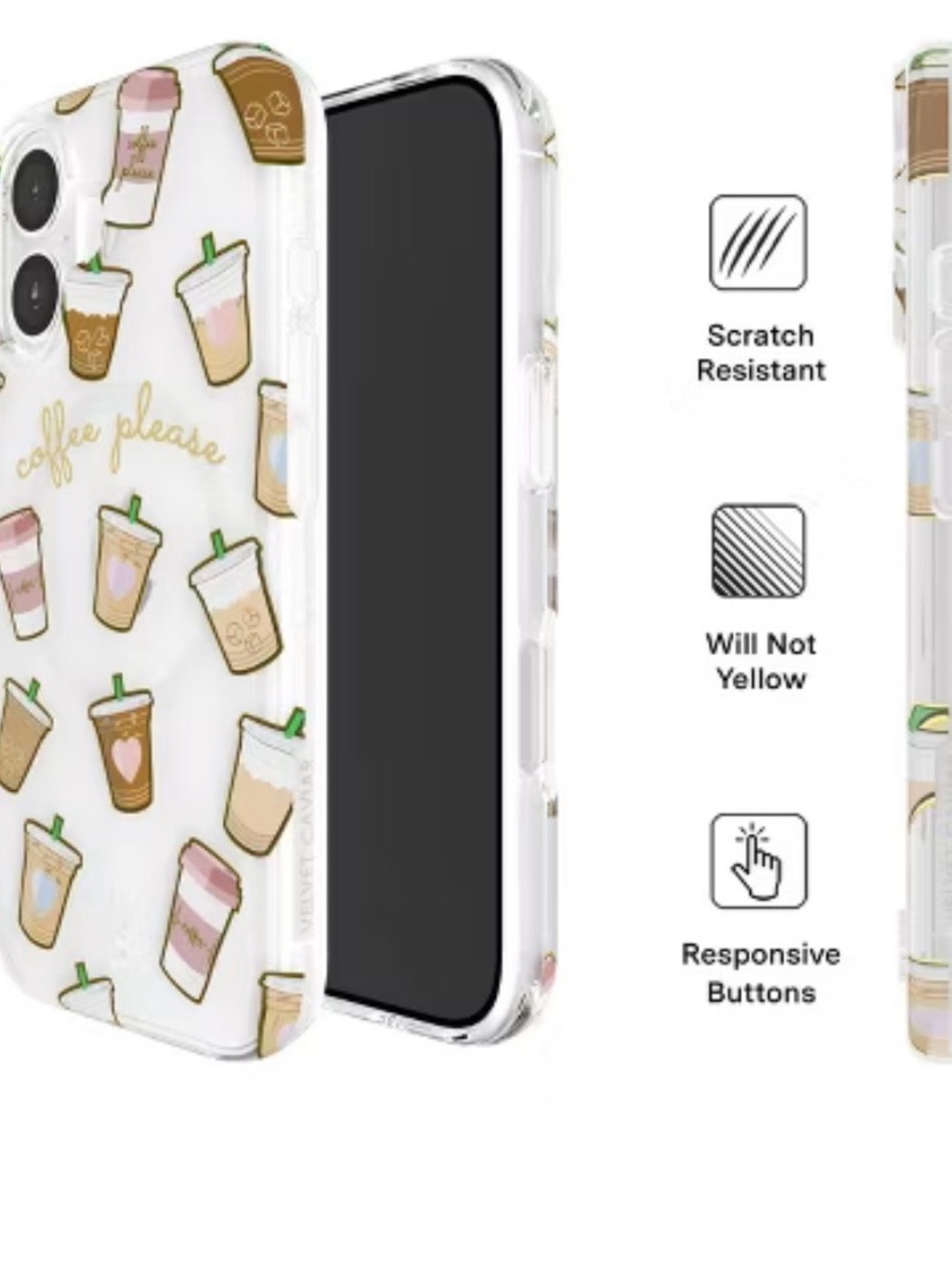 Velvet Caviar Coffee Cups Clear Phone Case - White, Brown, Green & Gold